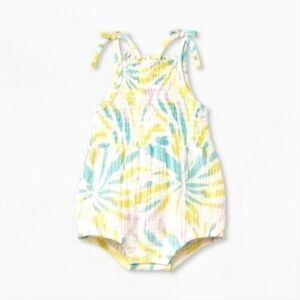 883. Like New (Worn Once) - Grayson Newborn Yellow & Blue Tie Dye Romper
